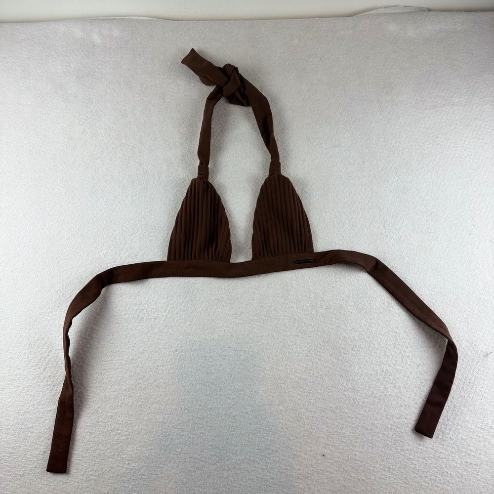 Maniere De Voir Womens Brown Ribbed Triangle Halter Bikini Top Size US 4 UK 8
